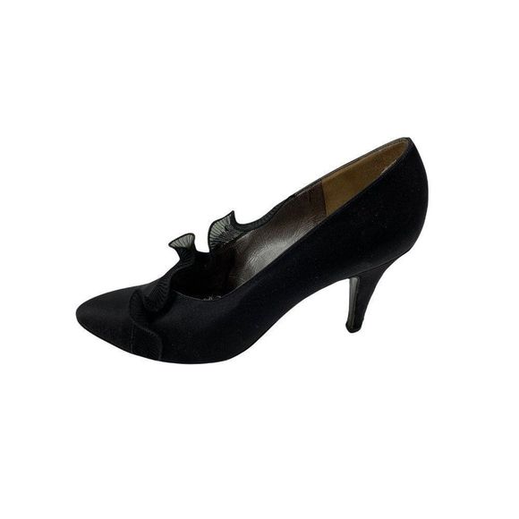 Womens Anne Klein Black Satin Ruffle Heels Shoes 0169 7 N 3" heel Special Event - Picture 1 of 12